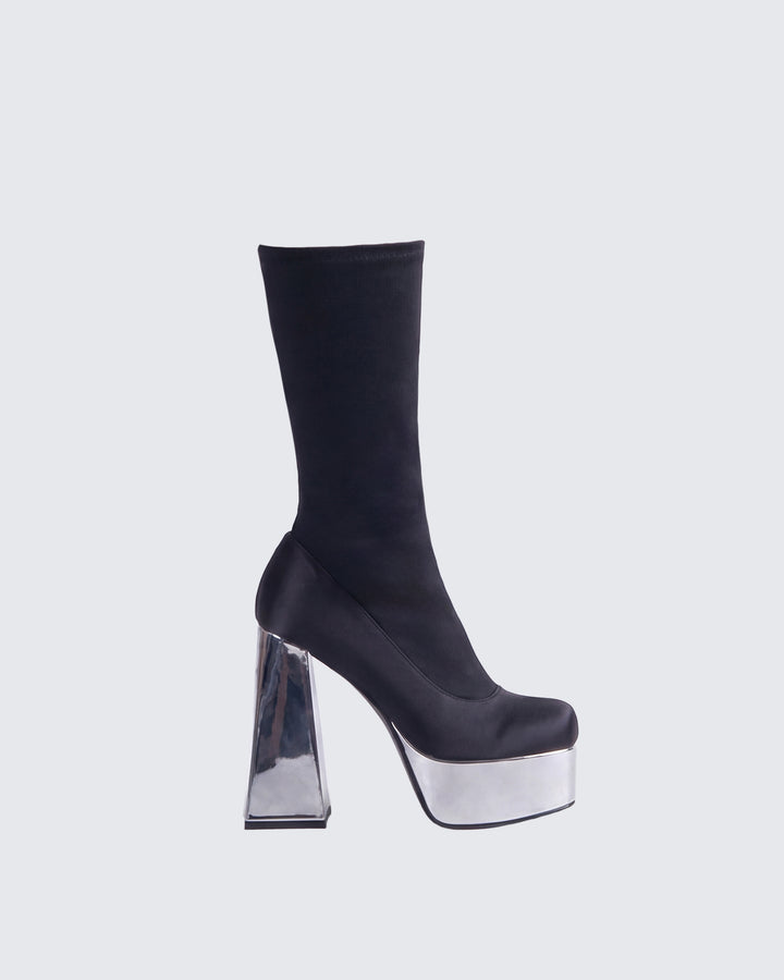 Marcil Black Heeled Platform Boot