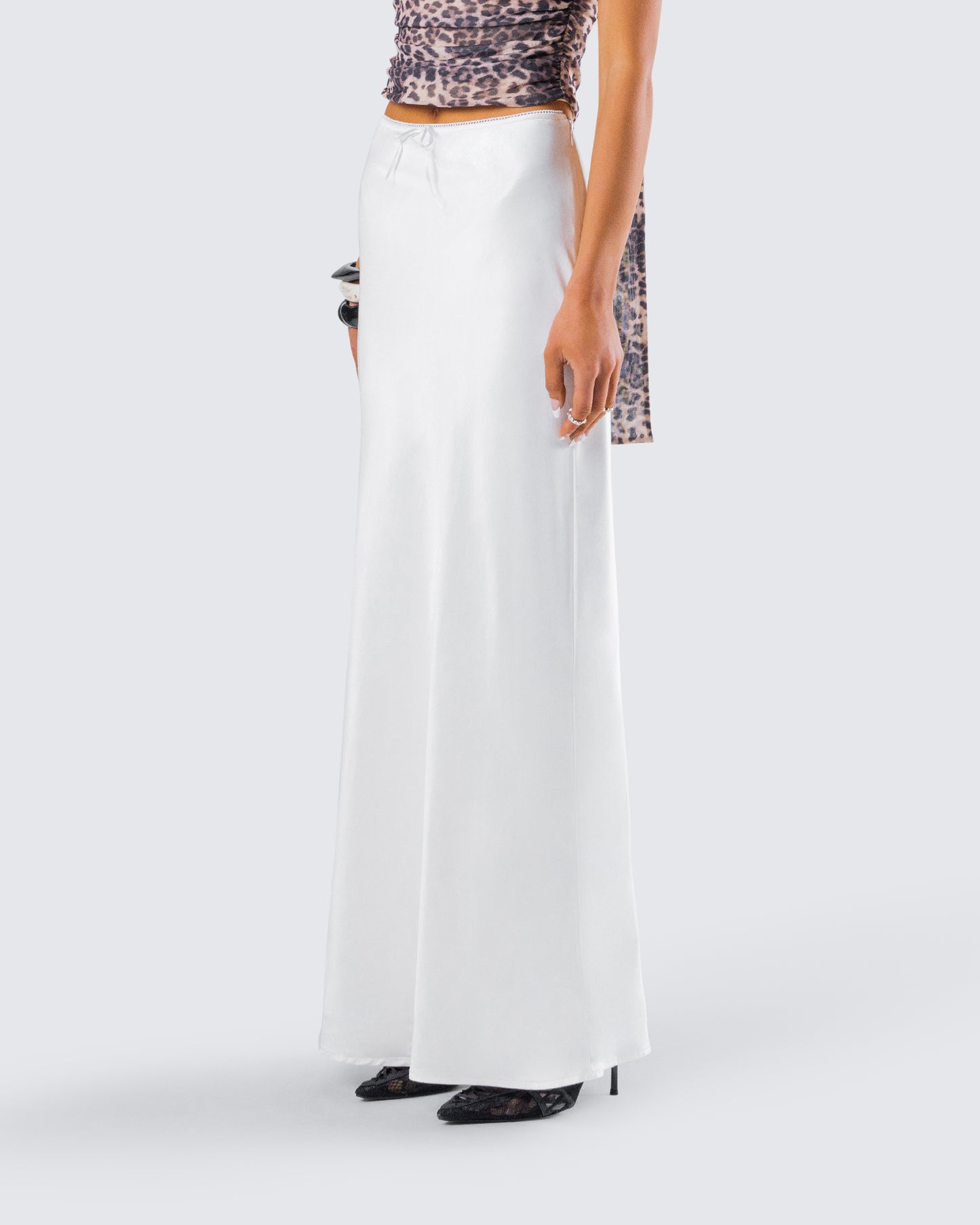 Maree White Low Rise Maxi Skirt