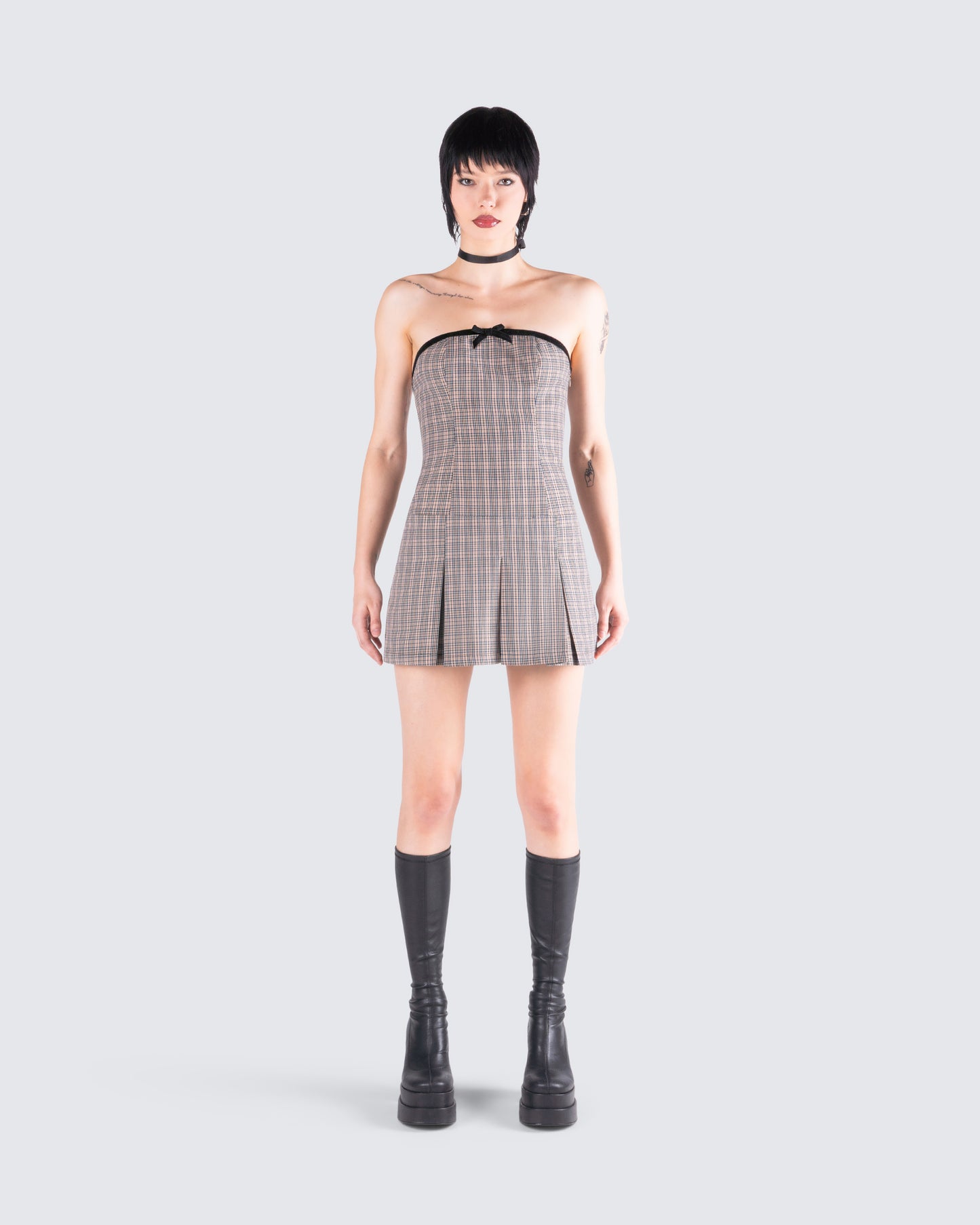 Marge Houndstooth Pleat Mini Dress