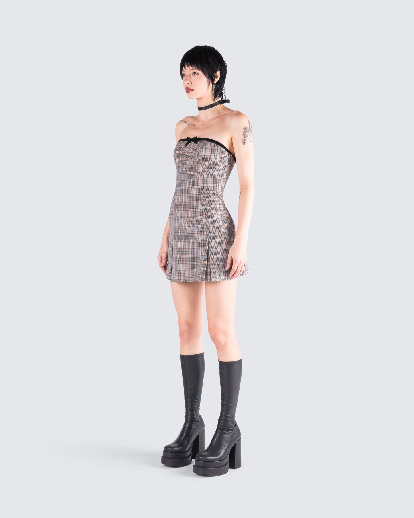 Marge Houndstooth Pleat Mini Dress