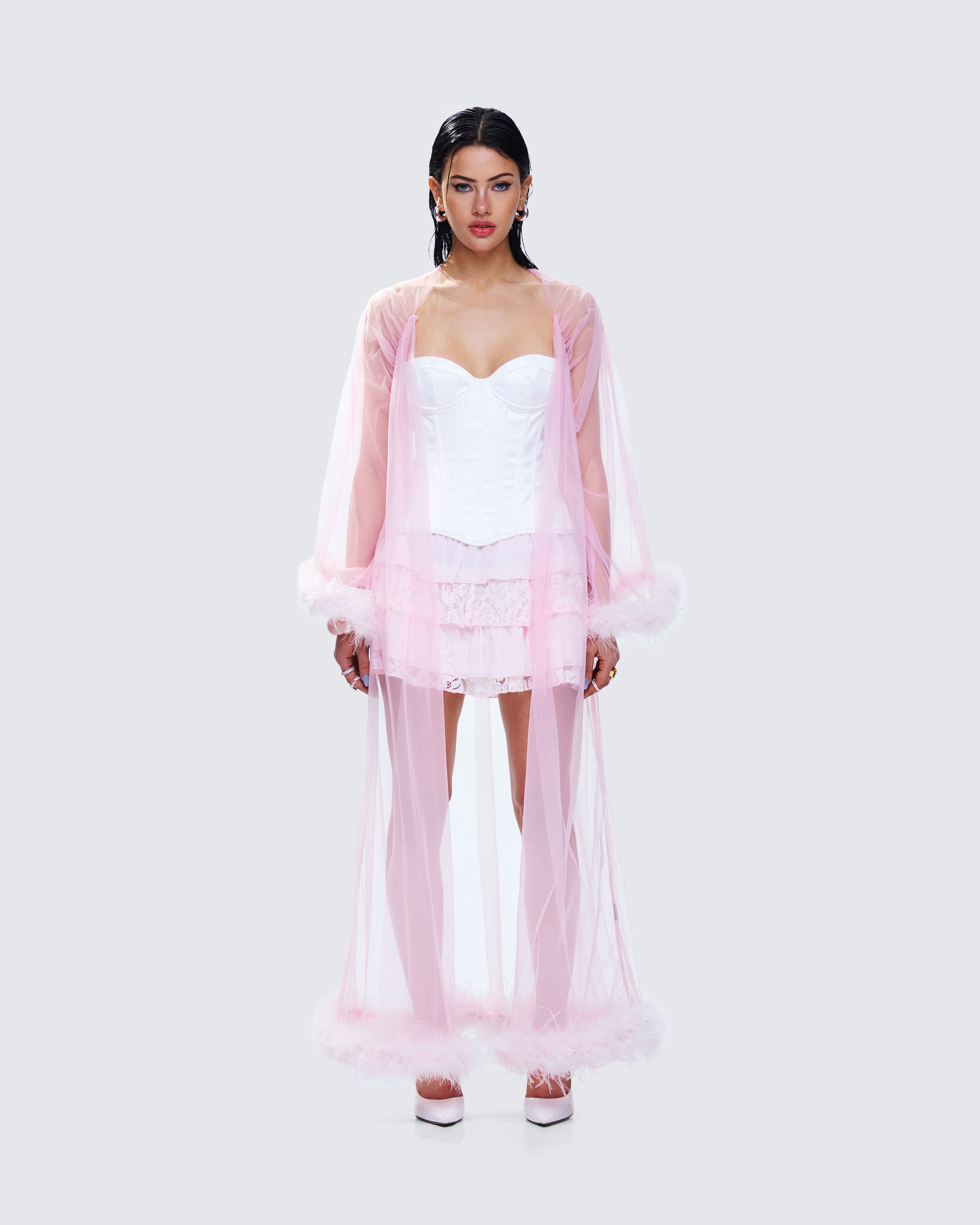 Maris Pink Feather Trim Robe