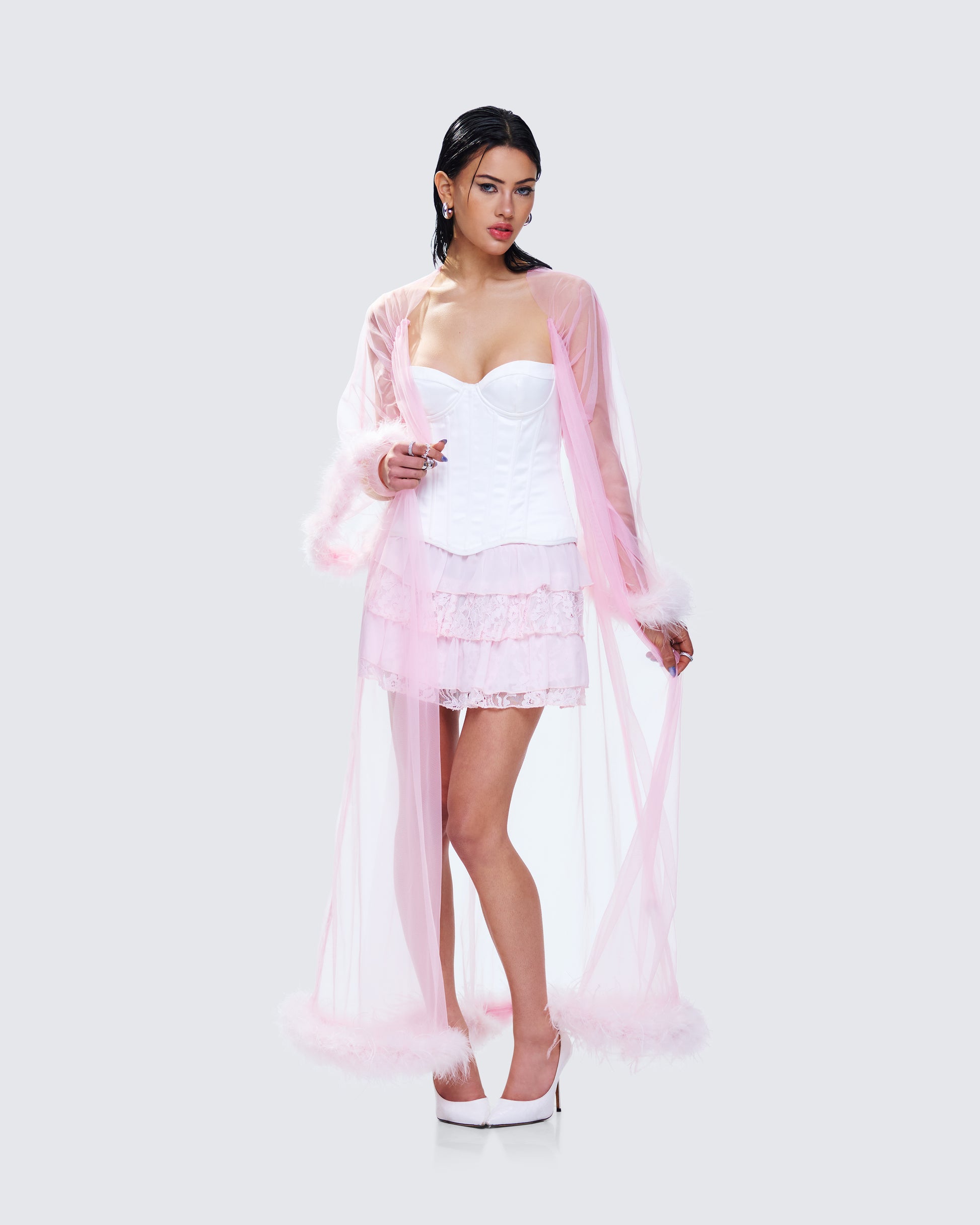 Maris Pink Feather Trim Robe