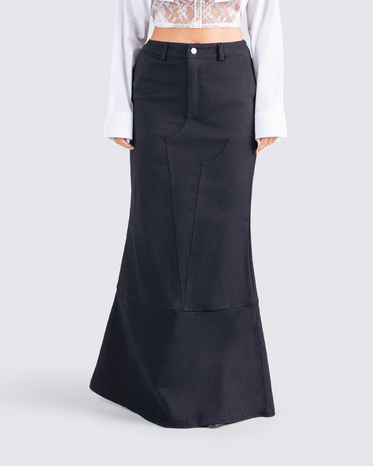 Martha Black Twill Maxi Skirt