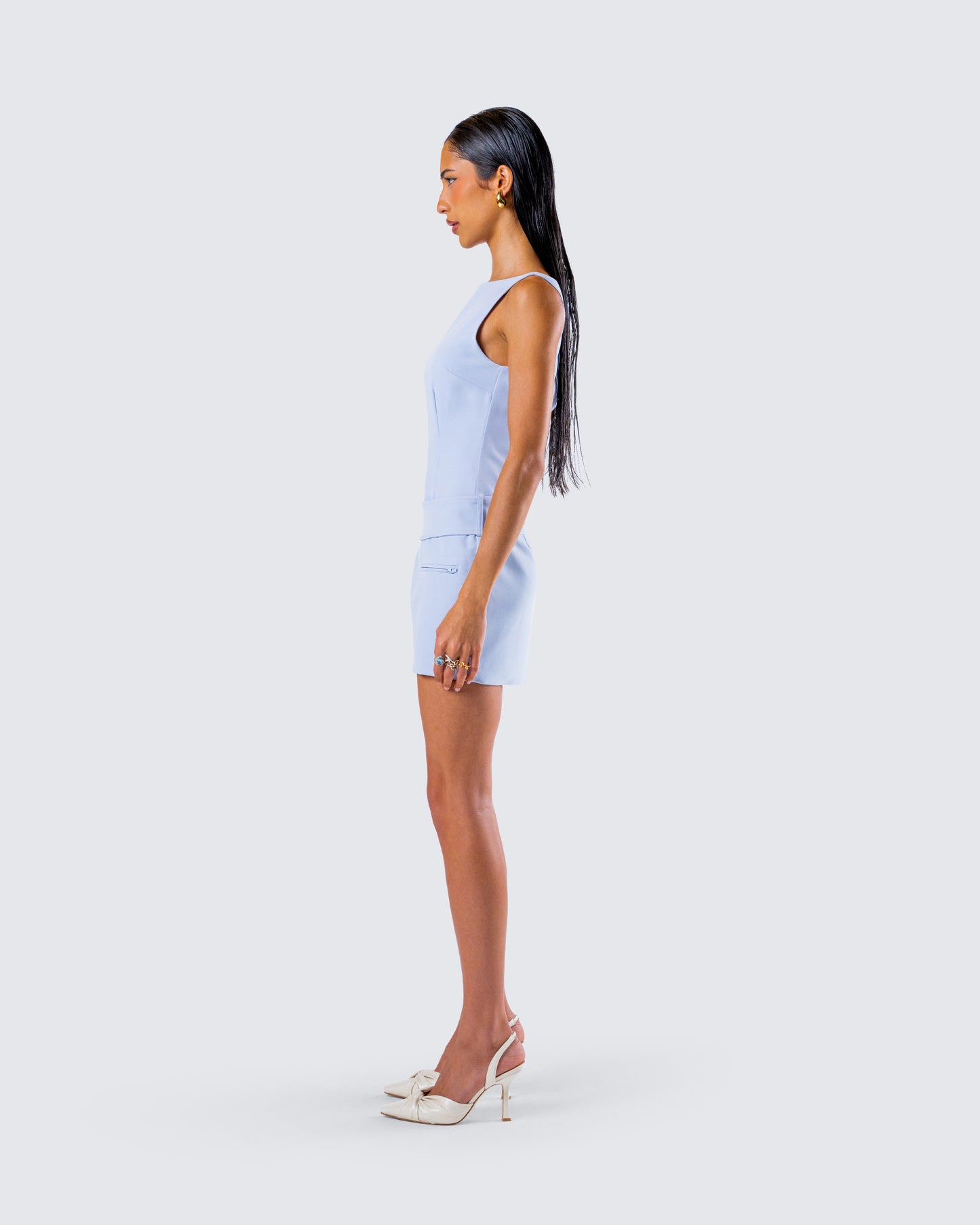 Matiyah Light Blue Belted Micro Mini Dress