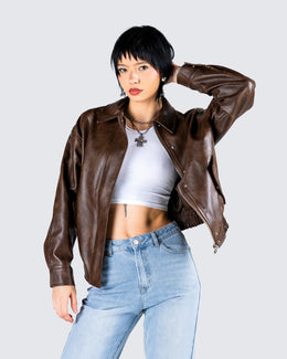 Brown Vegan Leather Jacket