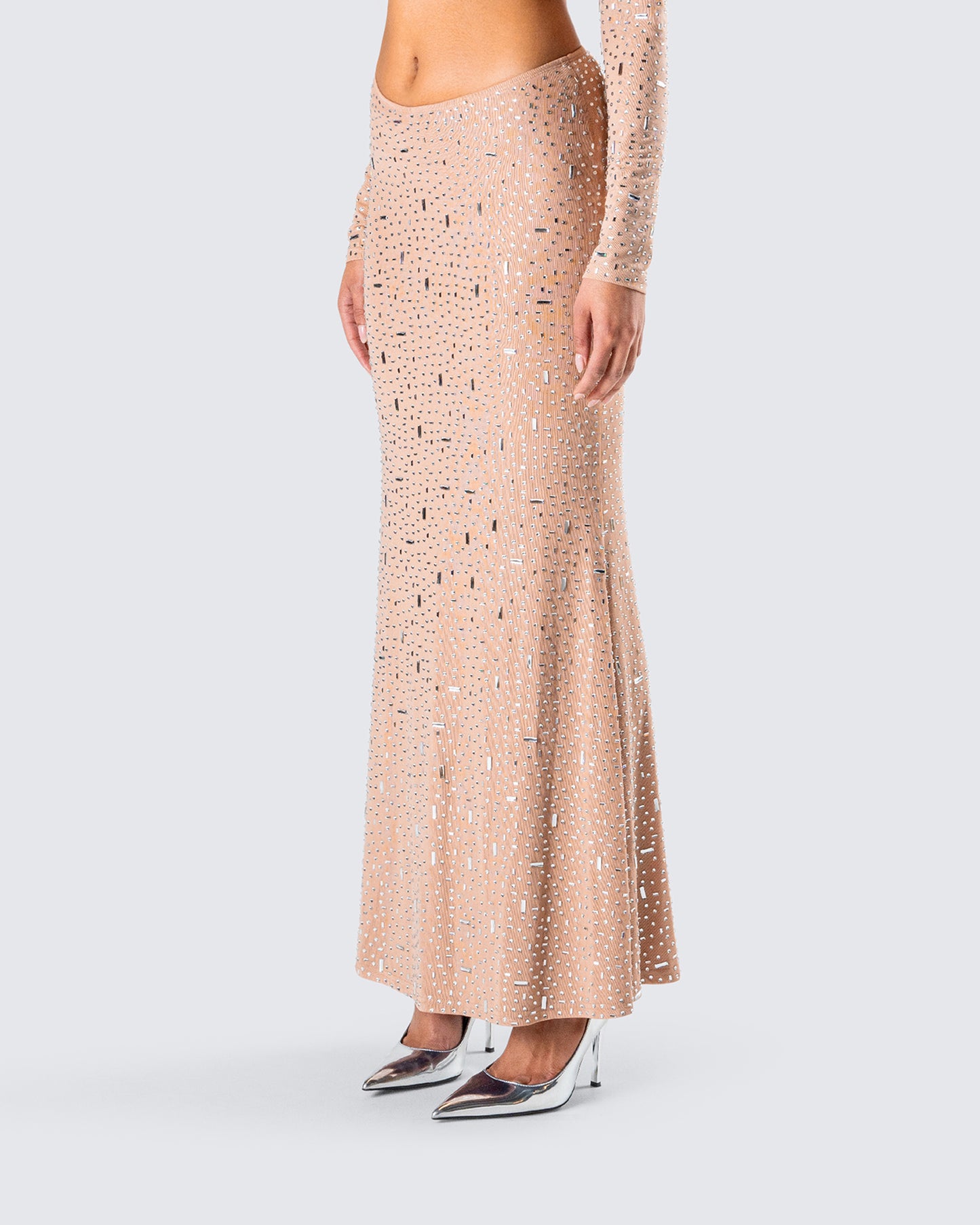 Maze Nude Rhinestone Maxi Skirt