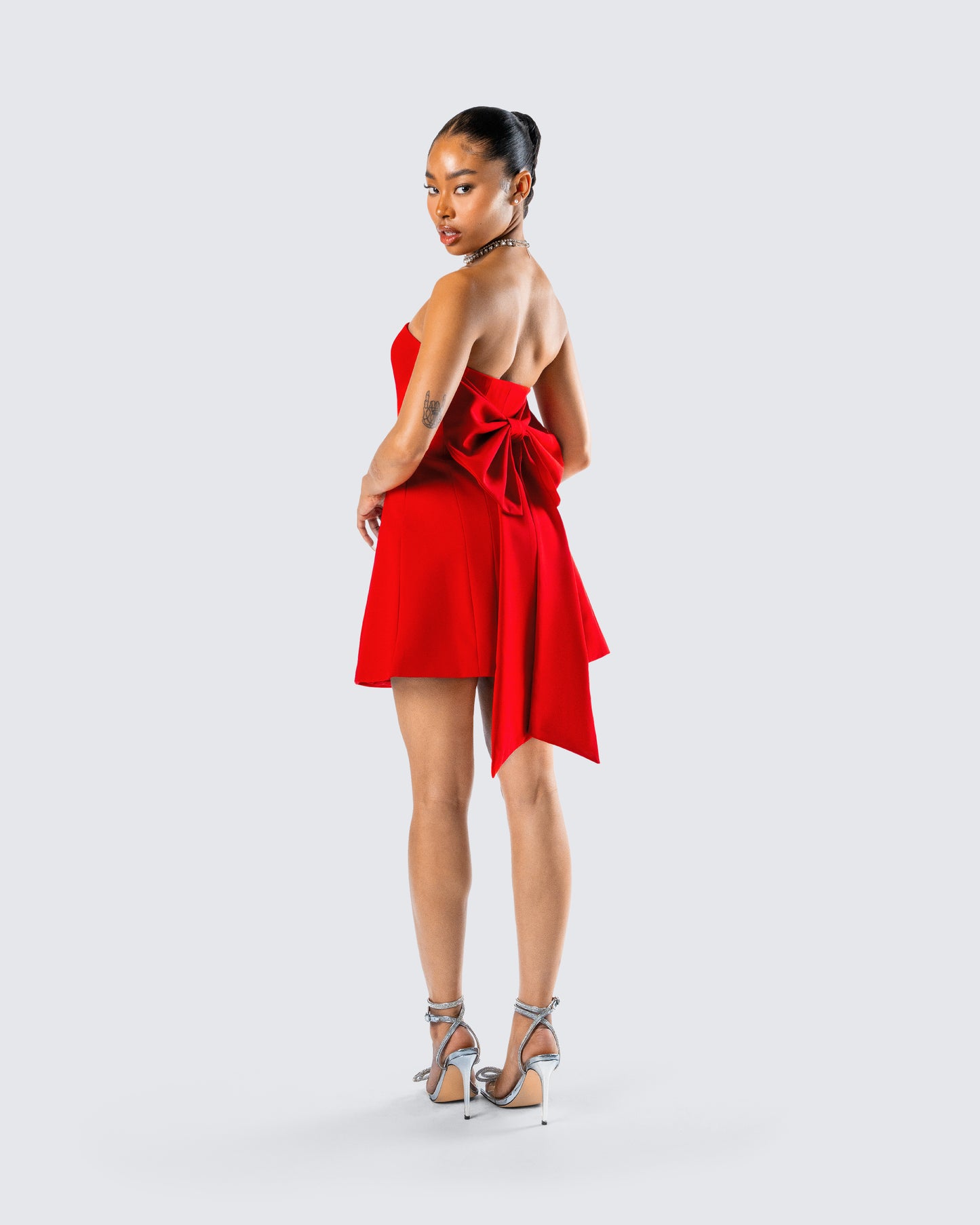 McKay Red Strapless Bow Mini Dress