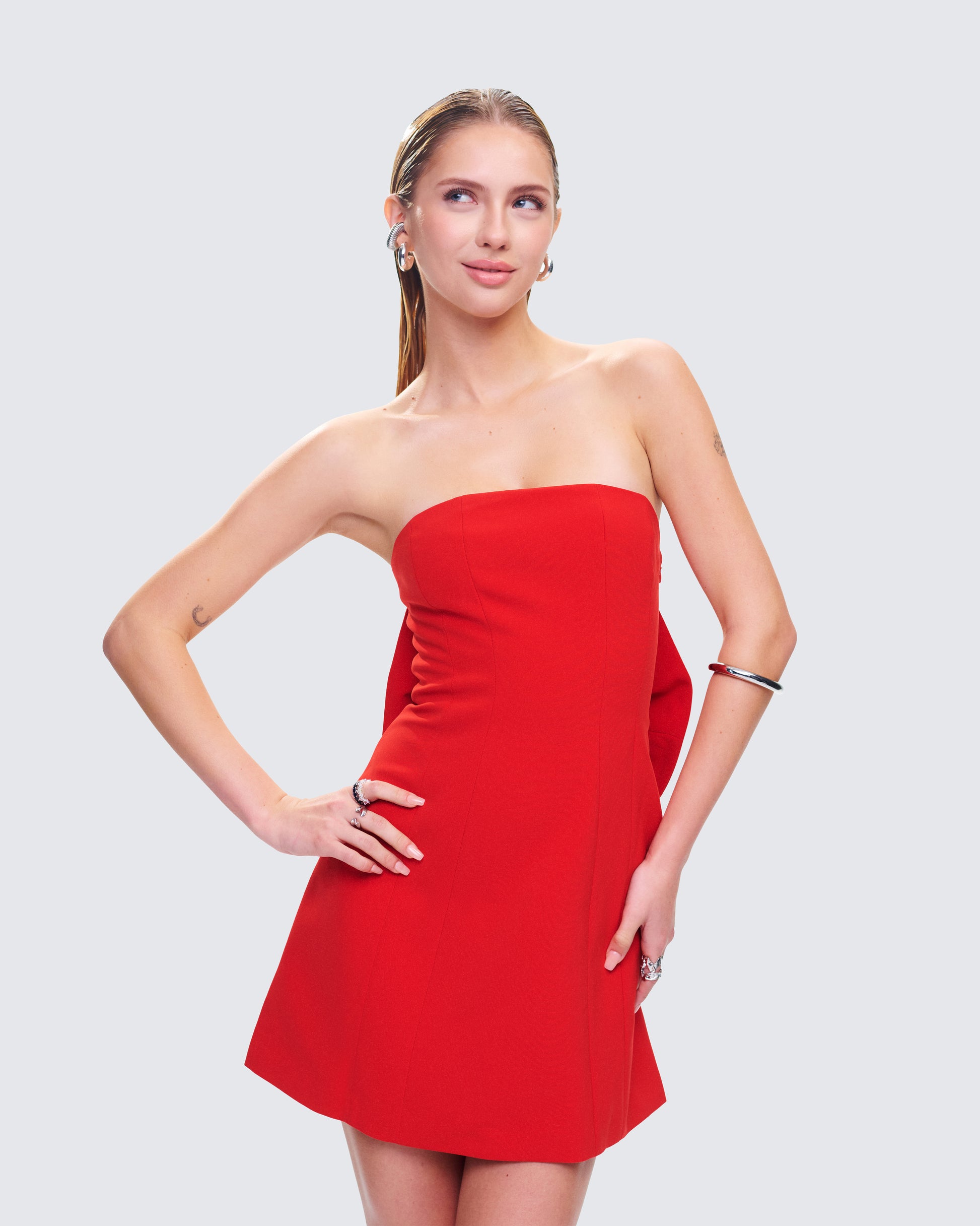 McKay Red Strapless Bow Mini Dress McKay Red Strapless Bow Mini Dress