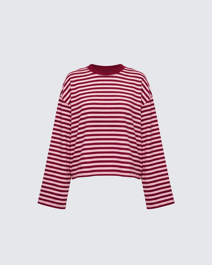 McKenna Cherry Striped Oversized Tee product front