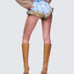 Megari Denim Faux Fur Trim Mini Shorts