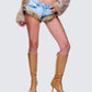 Megari Denim Faux Fur Trim Mini Shorts