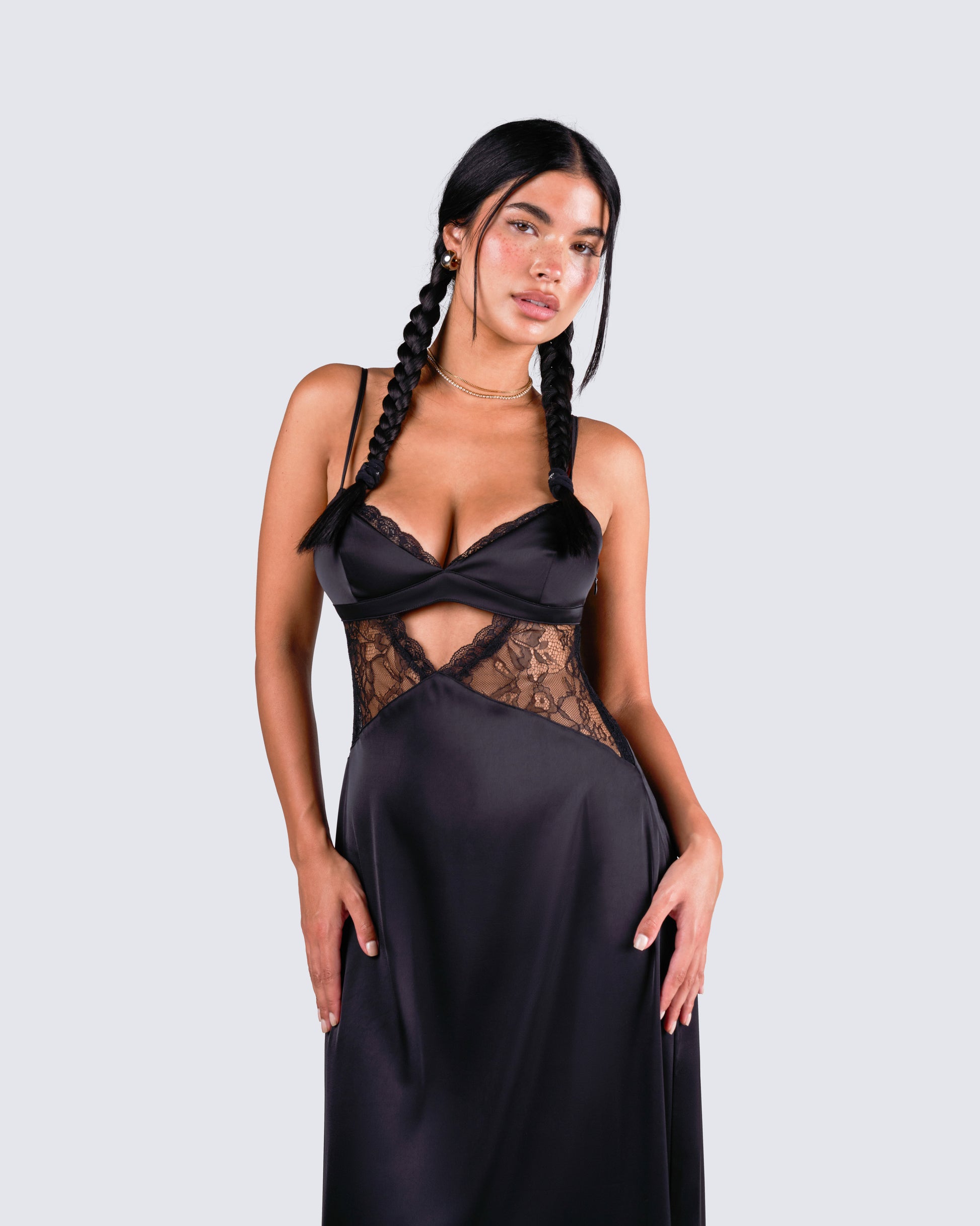 Mei Black Lace Insert Maxi Dress