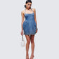 Women's blue cotton mini dress close-up detail – FINESSE