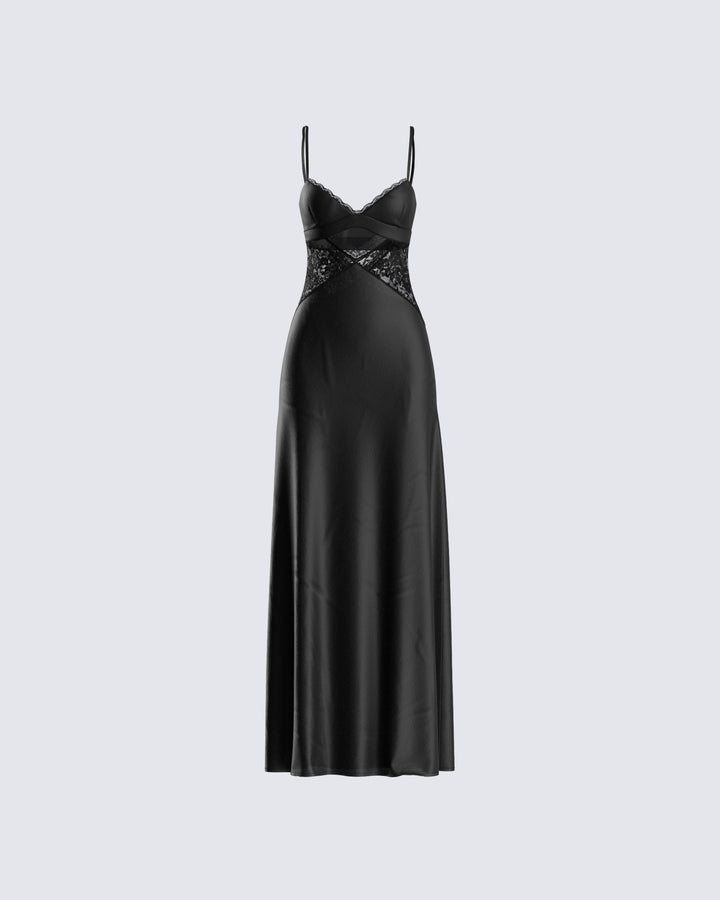 black lace insert maxi dress boohoo Women's Lace Insert Cowl Maxi Dress