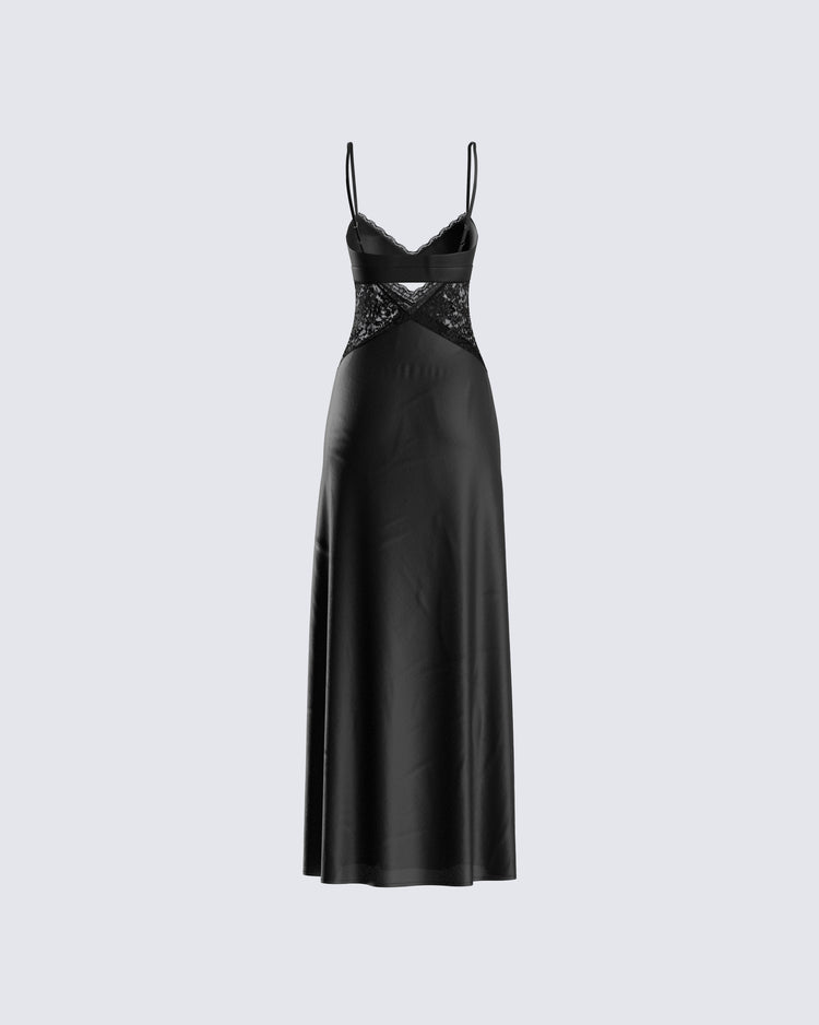 Mei Black Lace Insert Maxi Dress