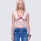 Mel Multi Printed Velvet Trim Stretch Lace Top model front
