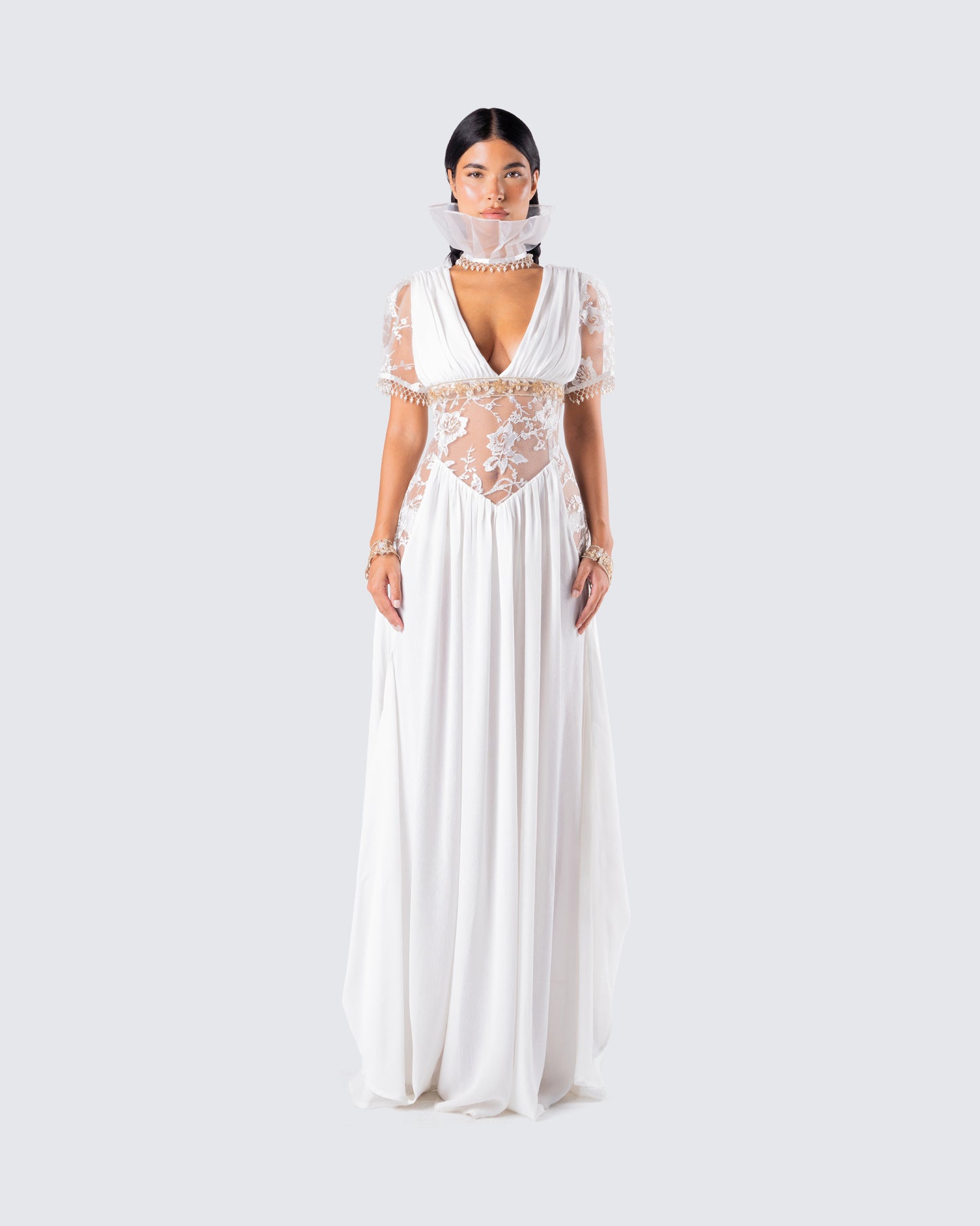 Melora White Maxi Dress & Collar