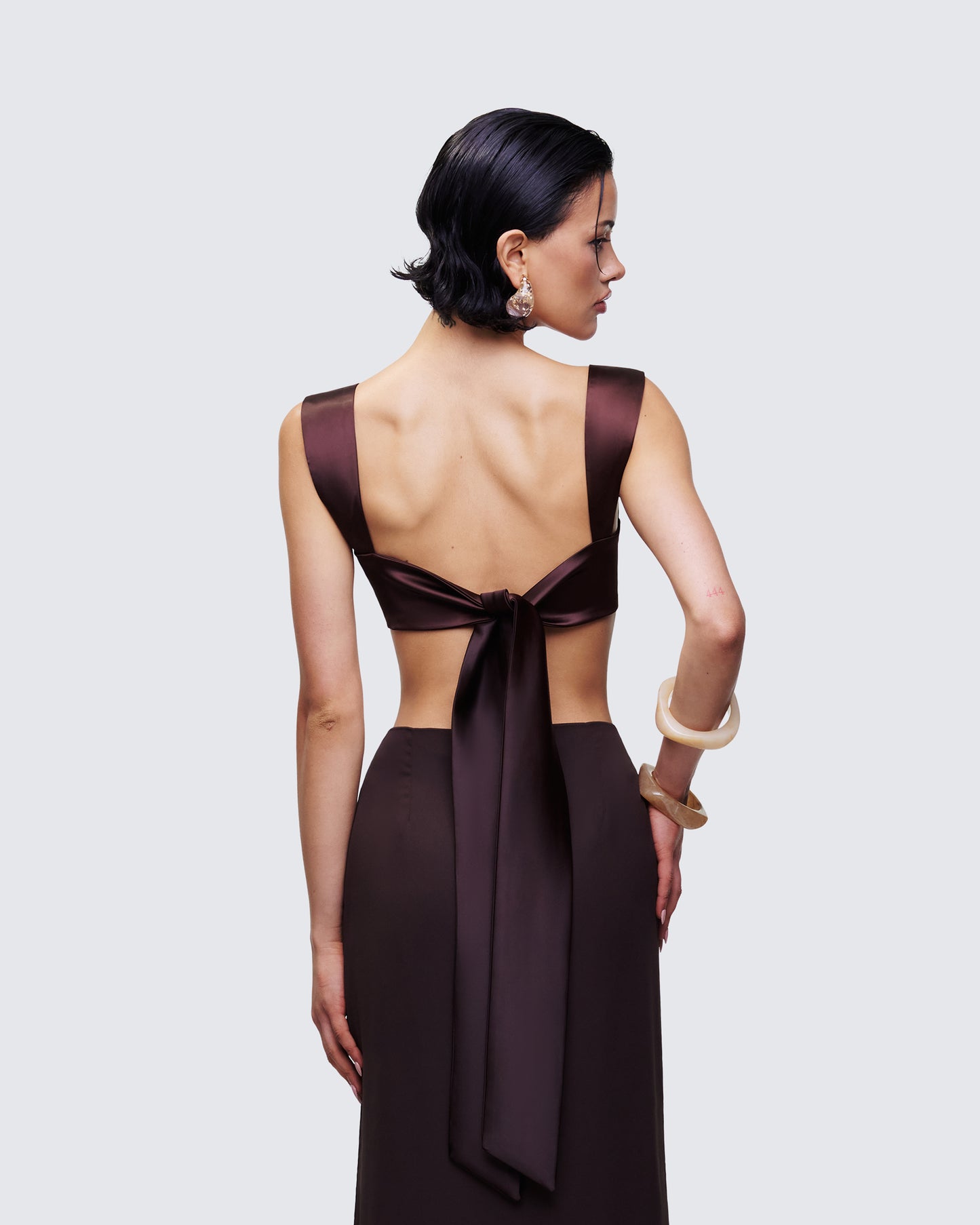 Mercedes Brown Satin Tie Crop Top