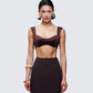 Mercedes Brown Satin Tie Crop Top model front