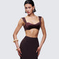 Mercedes Brown Satin Tie Crop Top