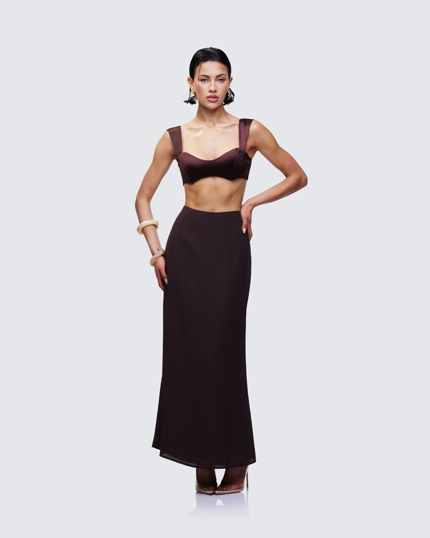 Mercedes Brown Satin Tie Crop Top