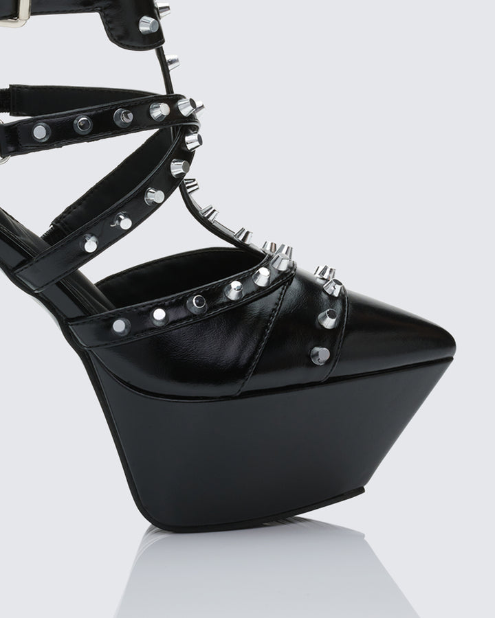 Micaiah Black Studded Strapped Heel