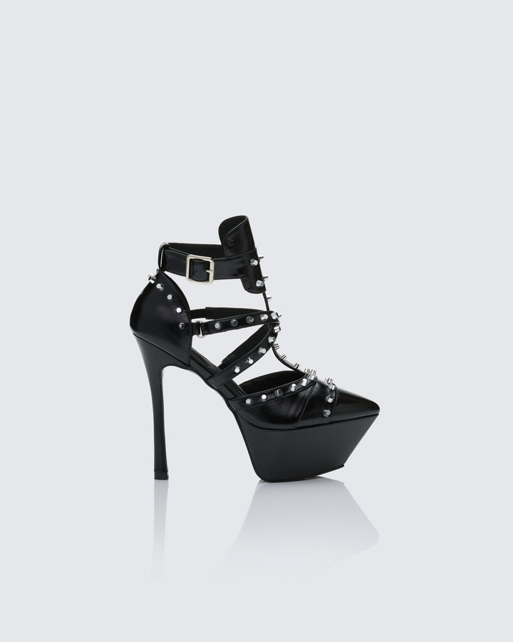 Micaiah Black Studded Strapped Heel