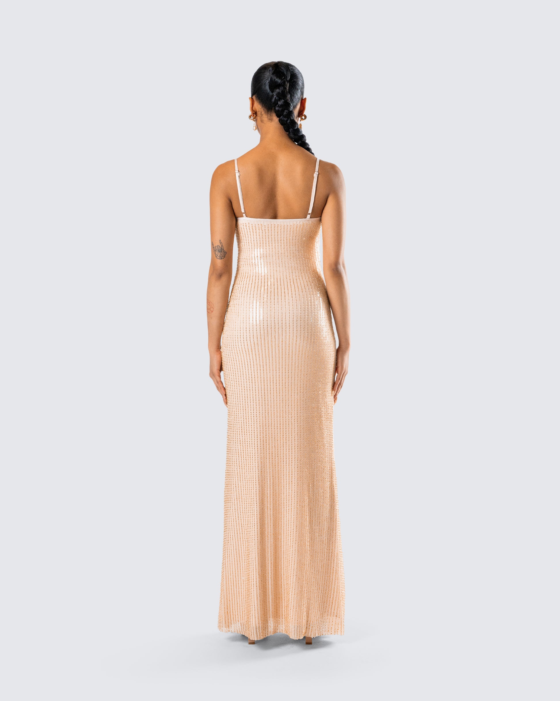 Gold Sequin Maxi Dress - Strappy Bodycon Formal Gown FINESSE Gold Sequin Maxi Dress - Strappy Bodycon Formal Gown FINESSE
