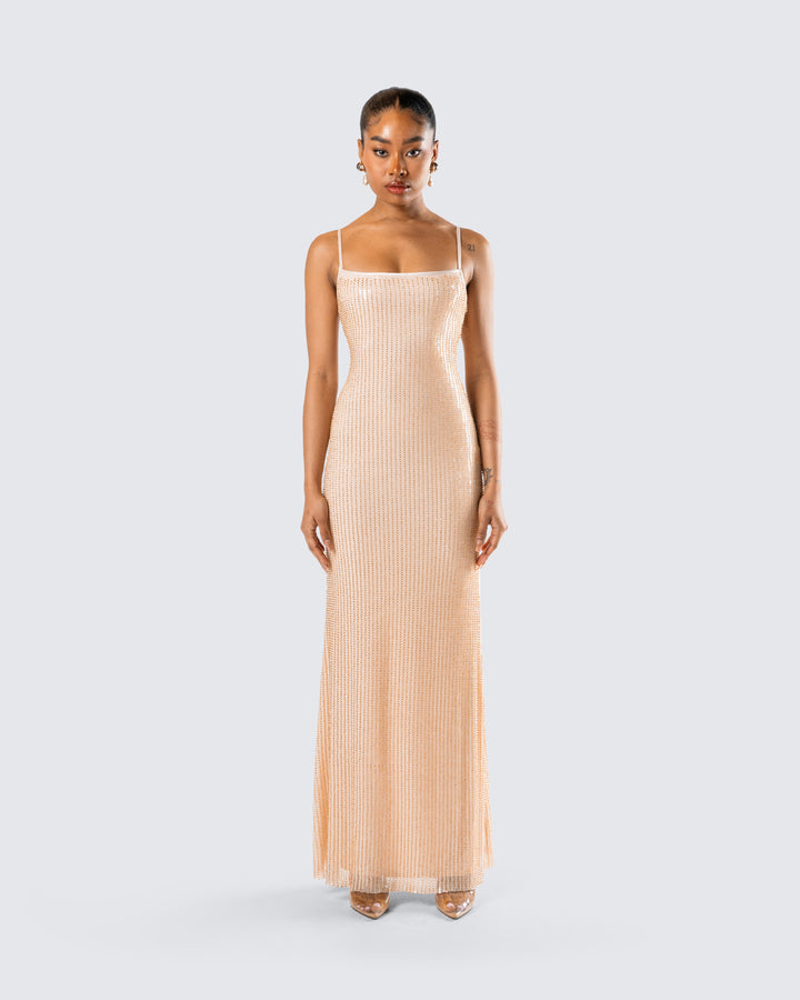 Gold Metallic Maxi Dress - Sleeveless Lurex Gown FINESSE Gold Metallic Maxi Dress - Sleeveless Lurex Gown FINESSE