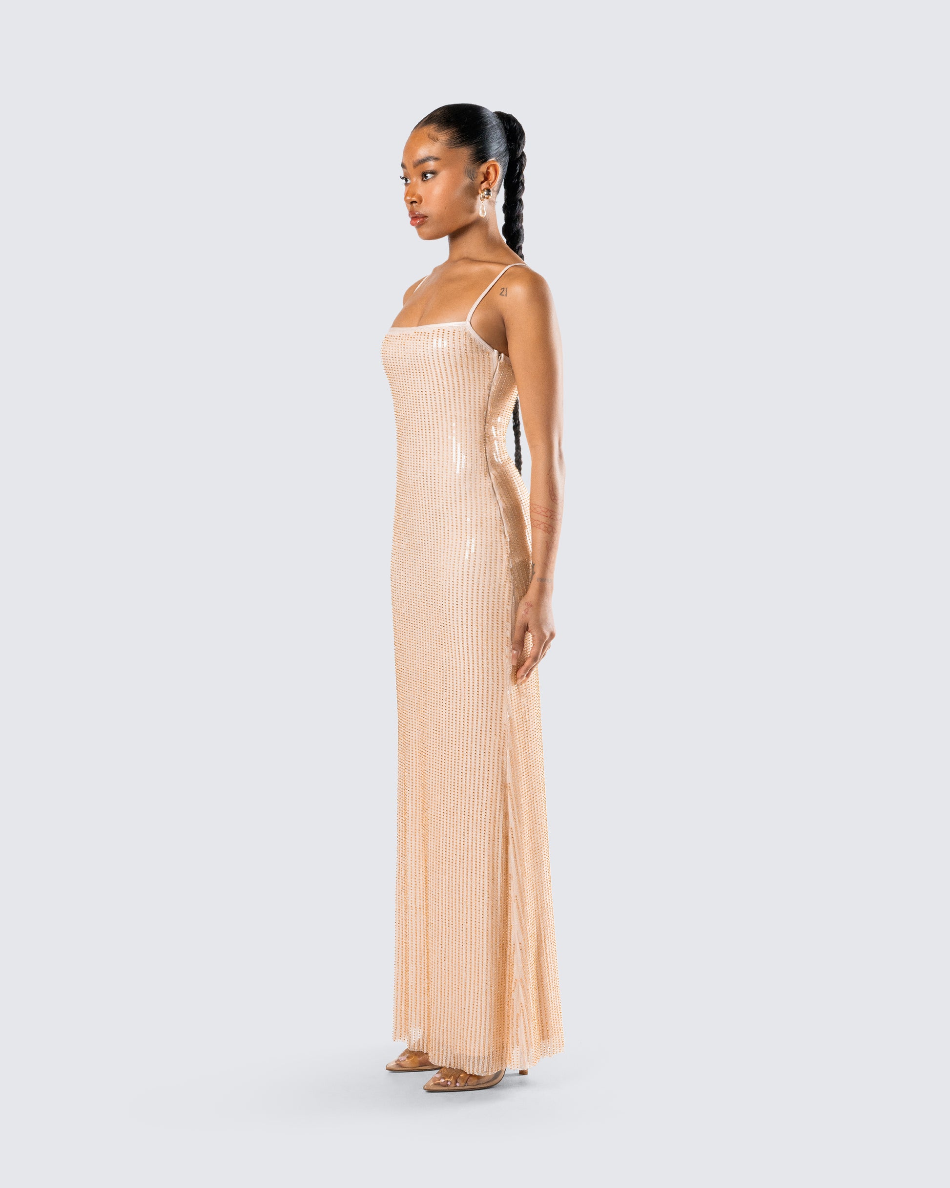 Gold Sequin Maxi Dress - Strappy Bodycon Formal Gown FINESSE Gold Sequin Maxi Dress - Strappy Bodycon Formal Gown FINESSE