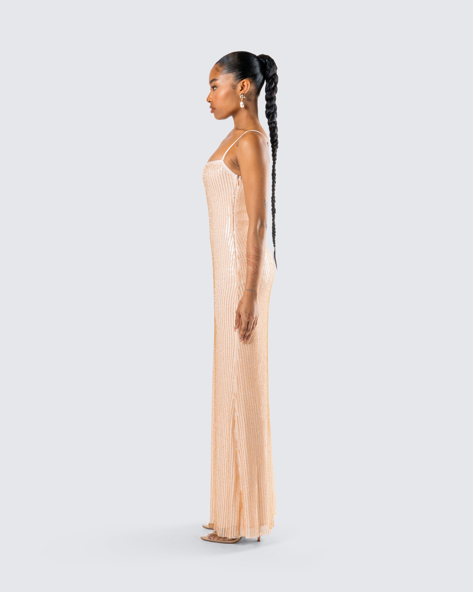 Gold Sequin Maxi Dress - Strappy Bodycon Formal Gown FINESSE Gold Sequin Maxi Dress - Strappy Bodycon Formal Gown FINESSE