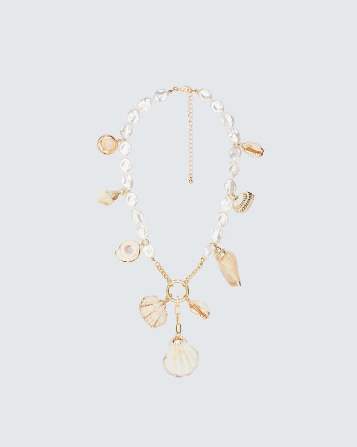 Mika Gold Shell Charm Pearl Necklace product front