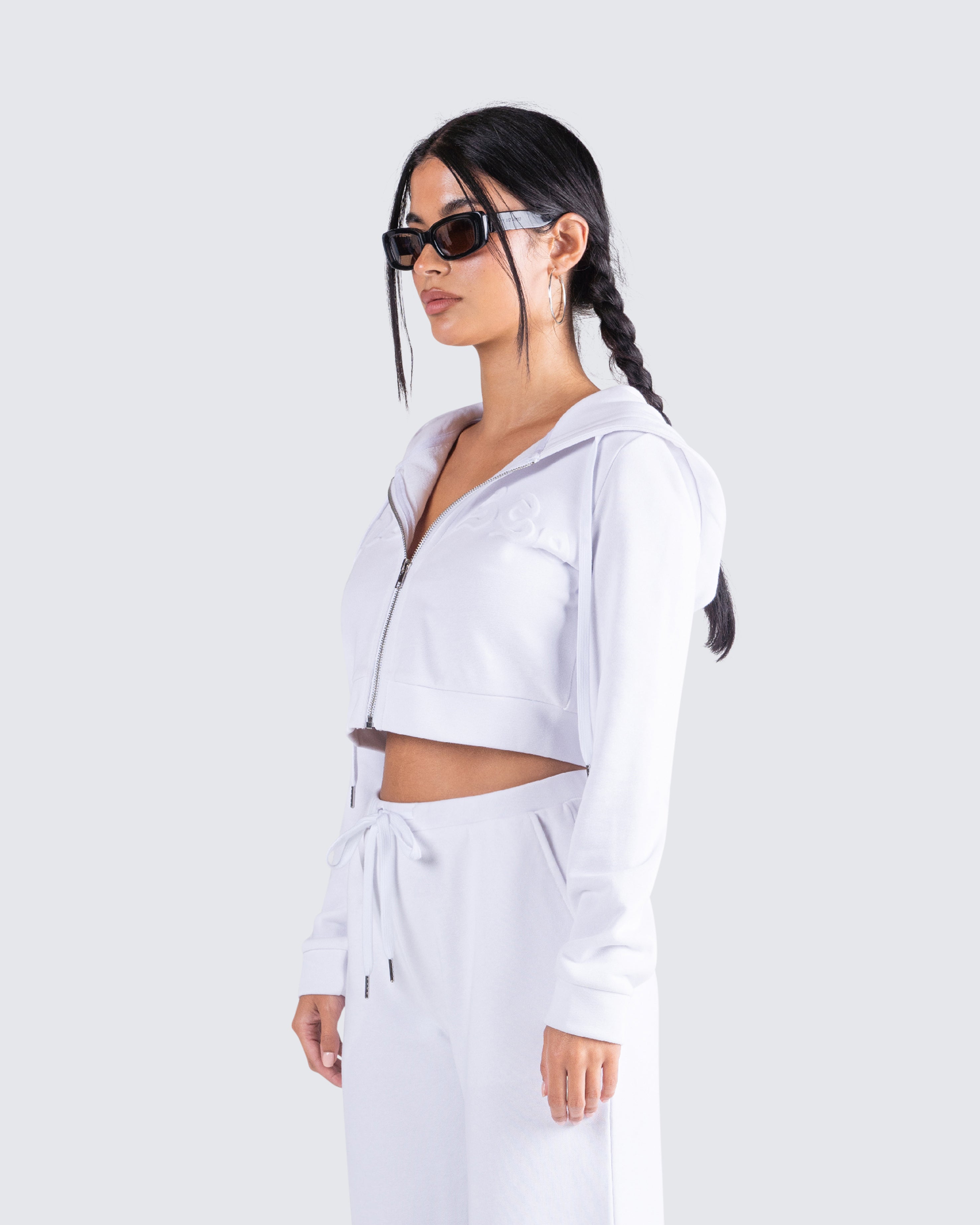 Womens white cropped zip up online hoodie