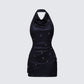 Mina Black Halter Eyelet Leather Look Dress product front