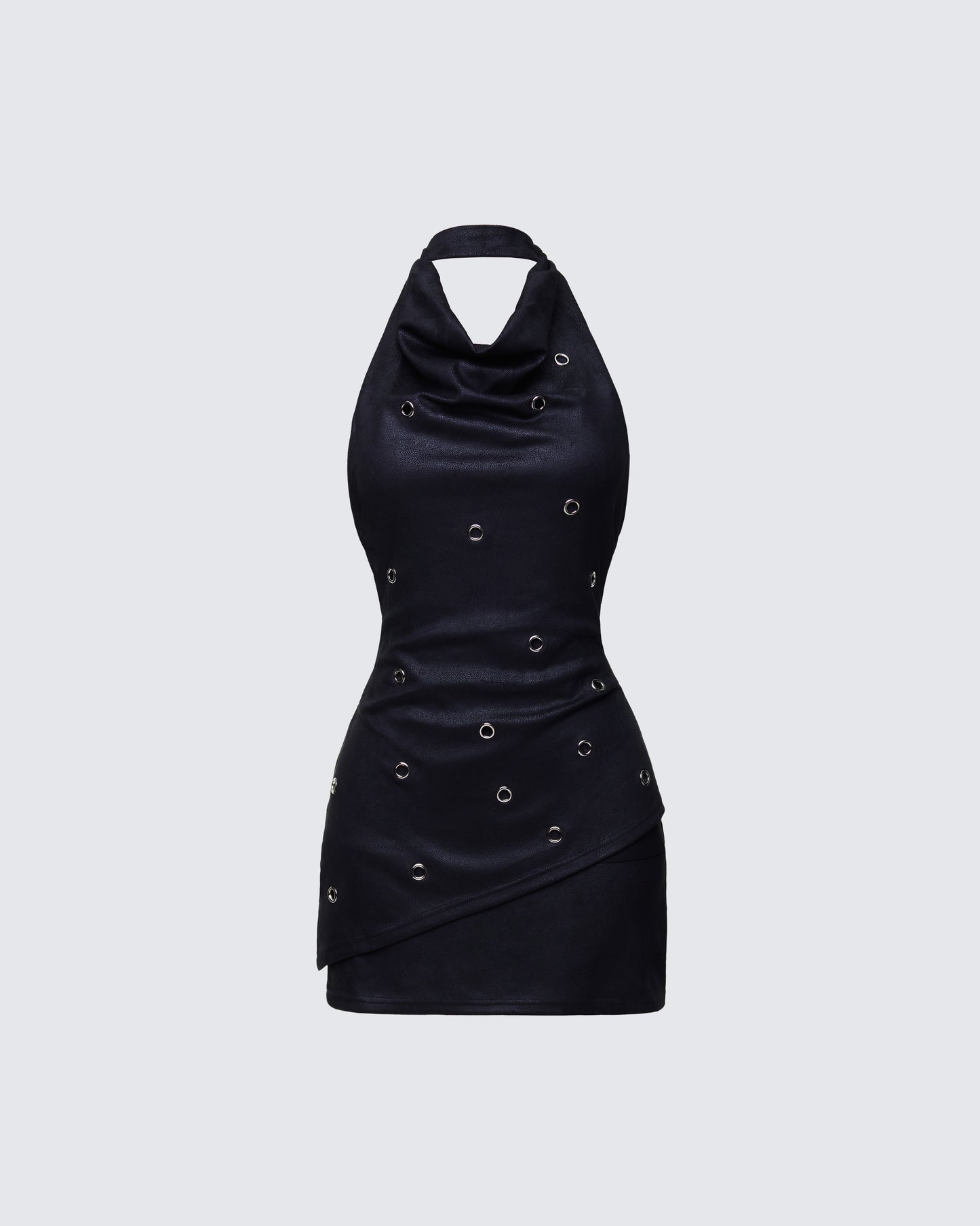 Mina Black Halter Eyelet Leather Look Dress product front
