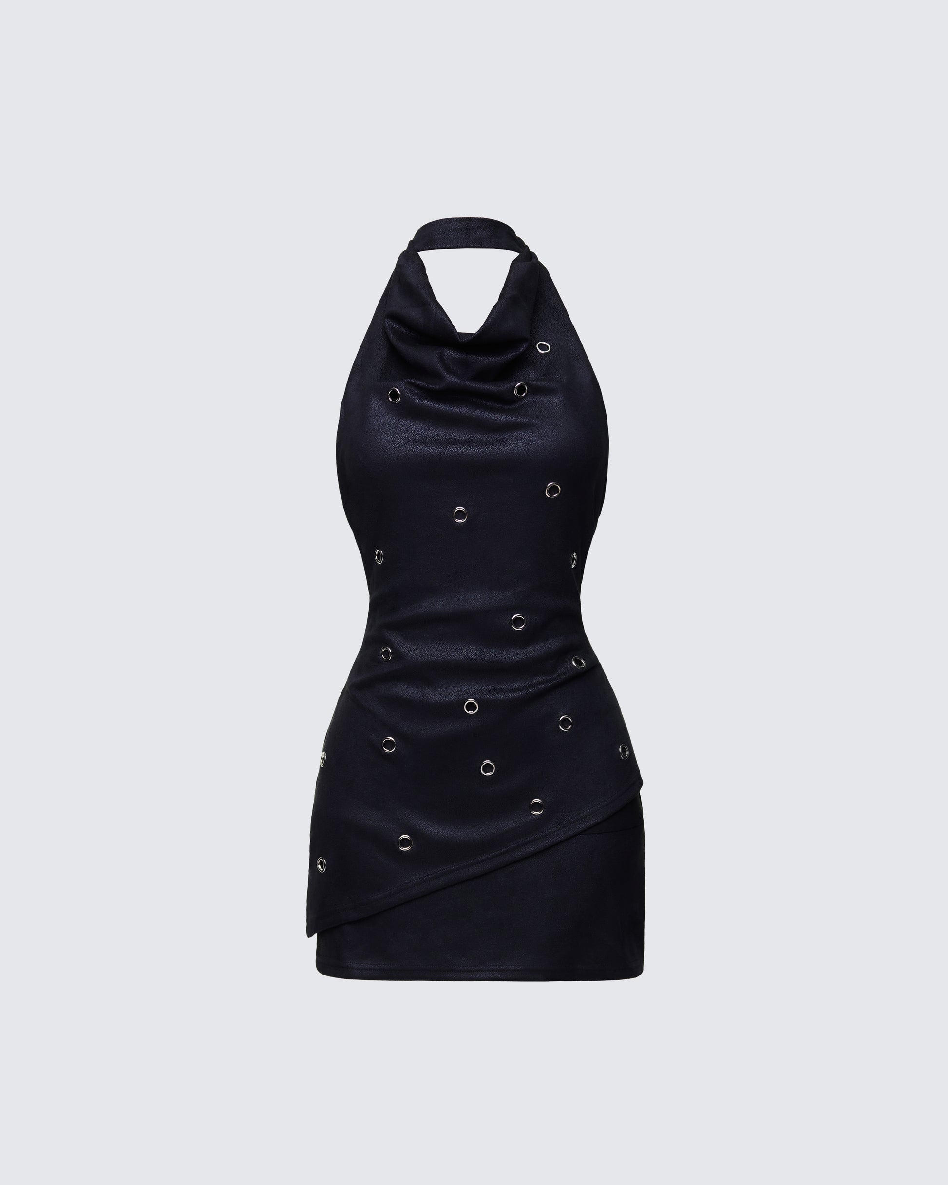 Mina Black Halter Eyelet Leather Look Dress product front
