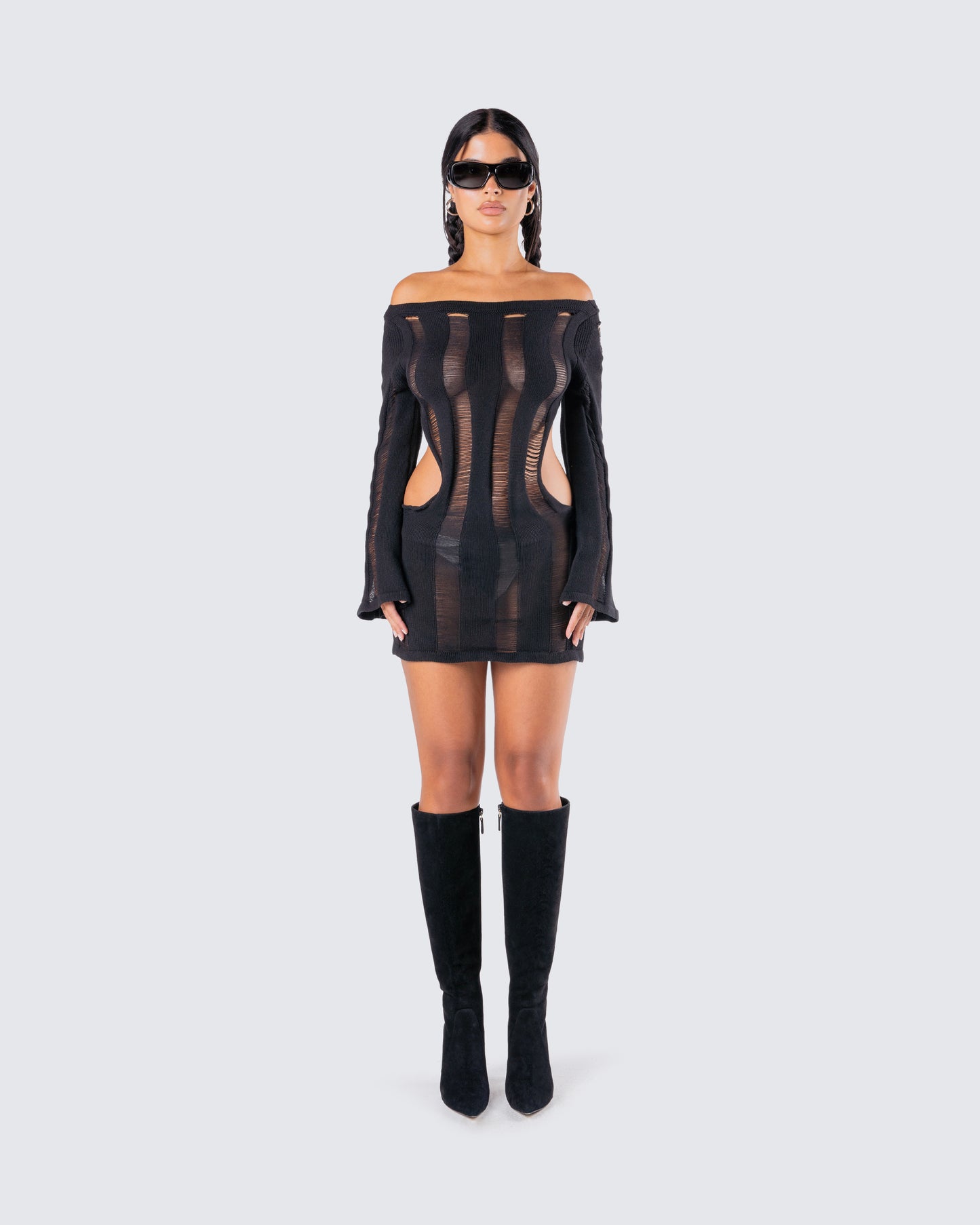 Black Sheer Panel Mini Dress