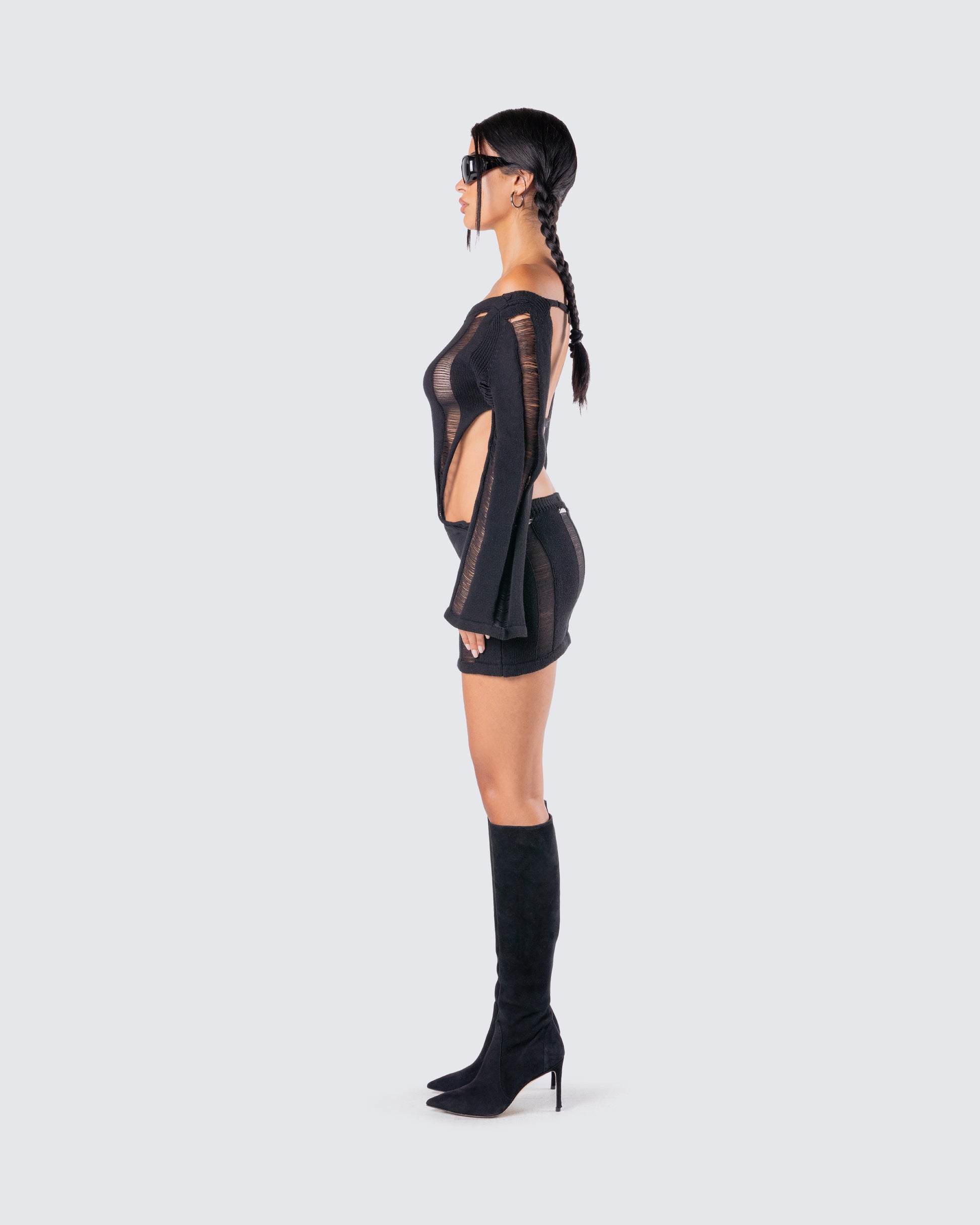 Black Sheer Panel Mini Dress - Long Sleeve Bodycon FINESSE Black Sheer Panel Mini Dress - Long Sleeve Bodycon FINESSE