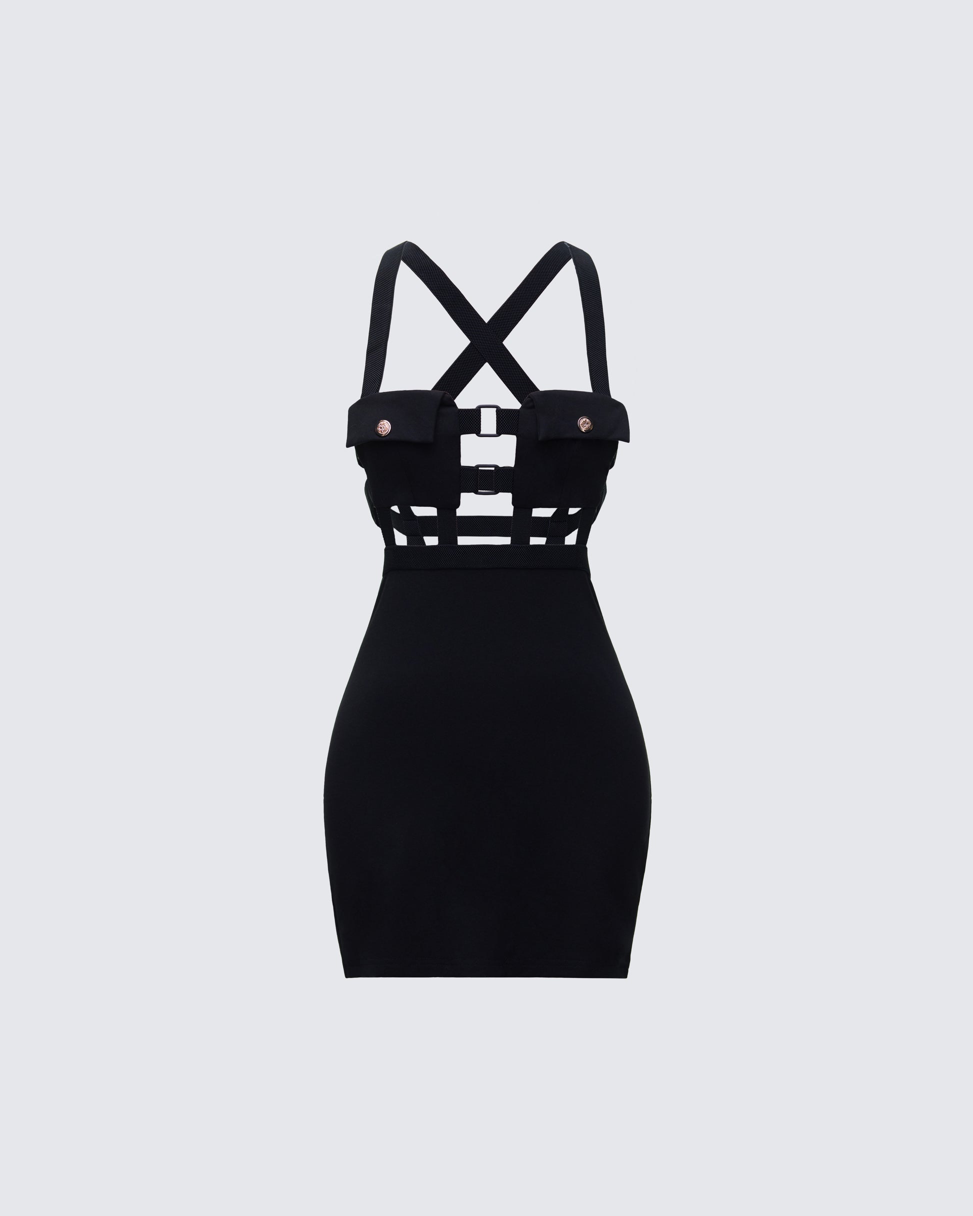 Black Harness Mini Dress - Bodycon Cutout Party FINESSE Black Harness Mini Dress - Bodycon Cutout Party FINESSE