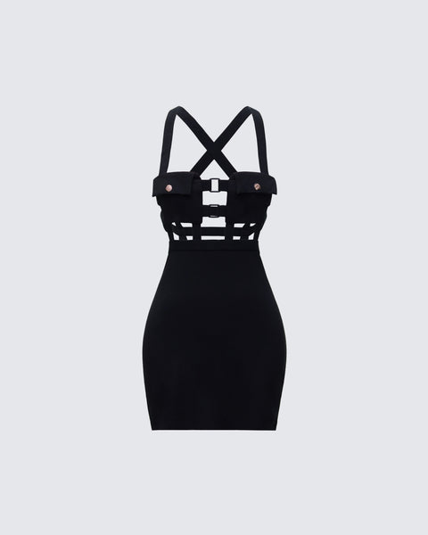 Black Harness Mini Dress - Bodycon Cutout Party – FINESSE