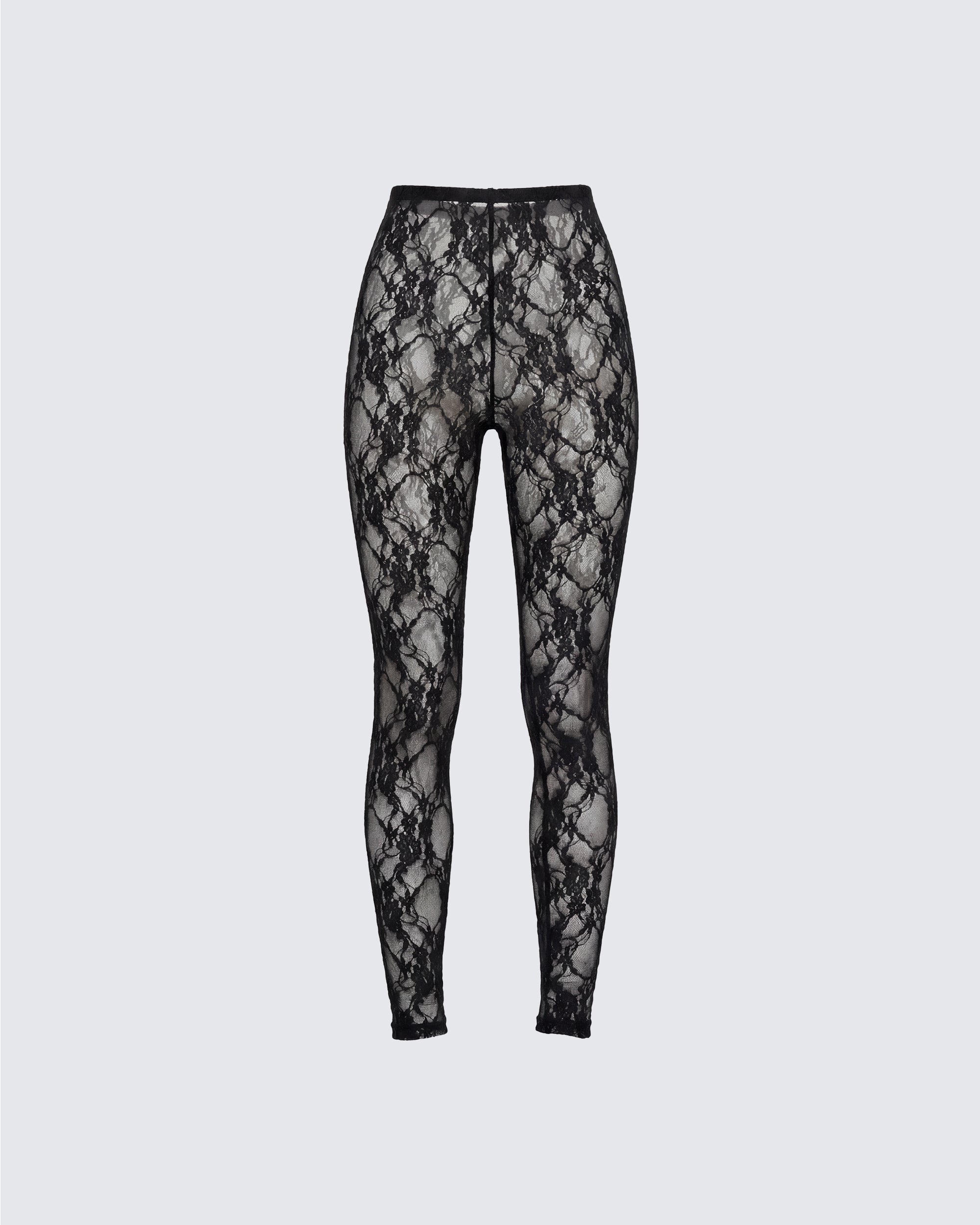 Black Lace Leggings - High Waist Sheer Floral – FINESSE