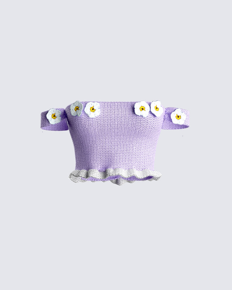 Mirri Lavender Sweater Ruffle Top