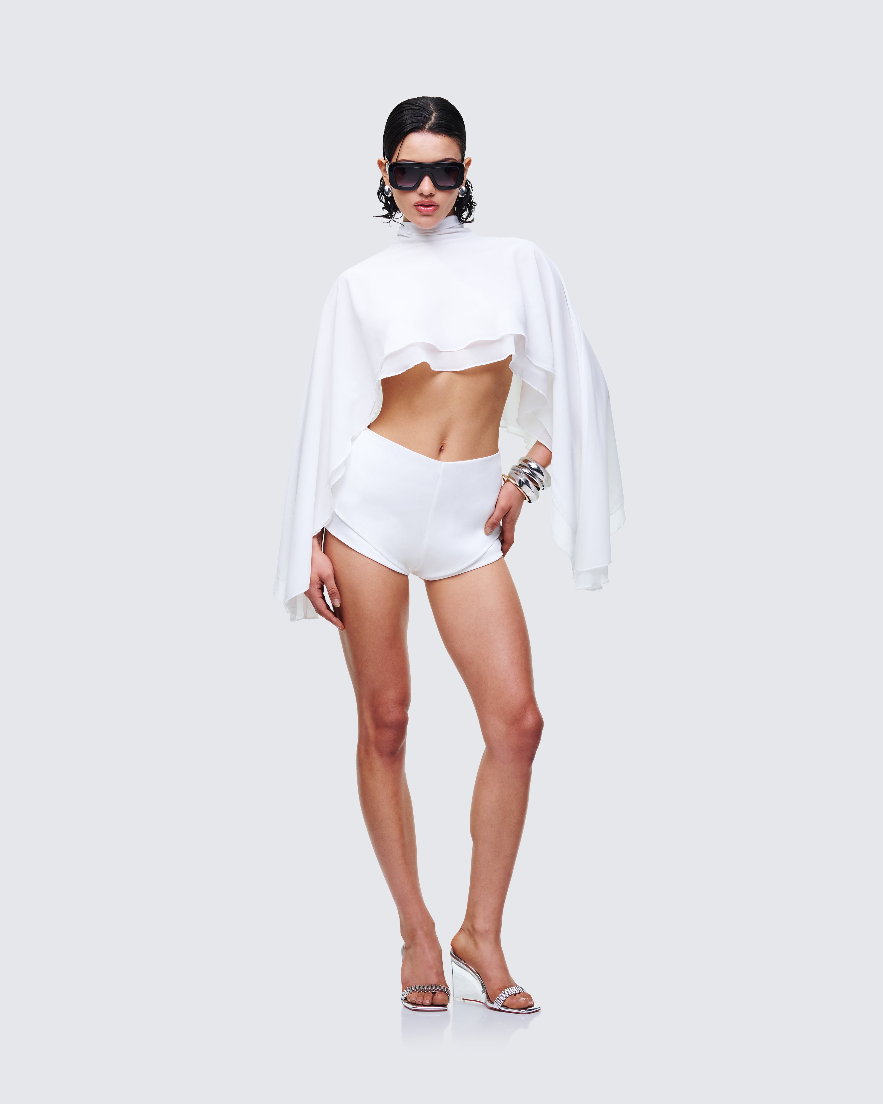 White Cape Top - Open Back Drape Crop – FINESSE