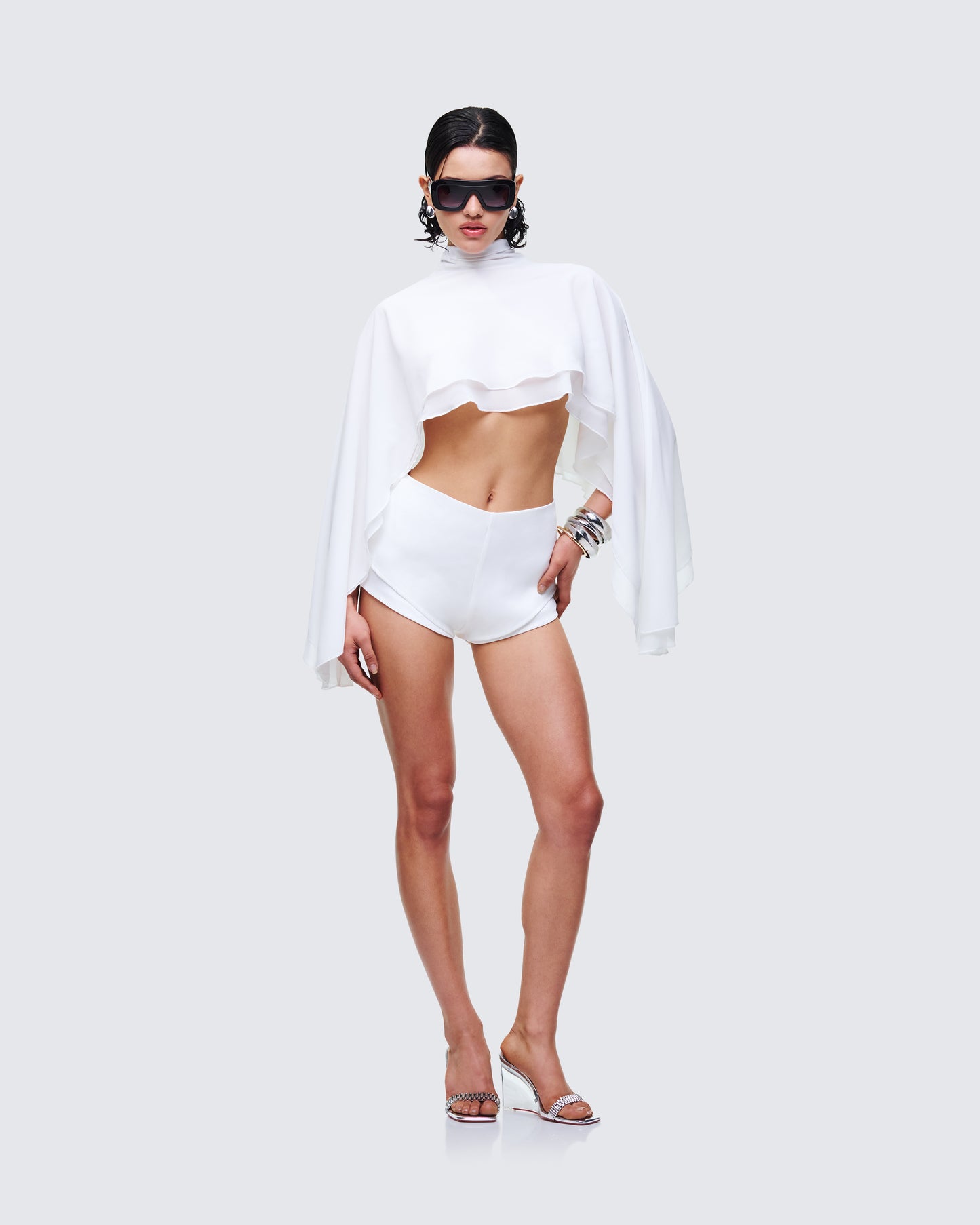 Mitchie White Georgette Open Back Cape