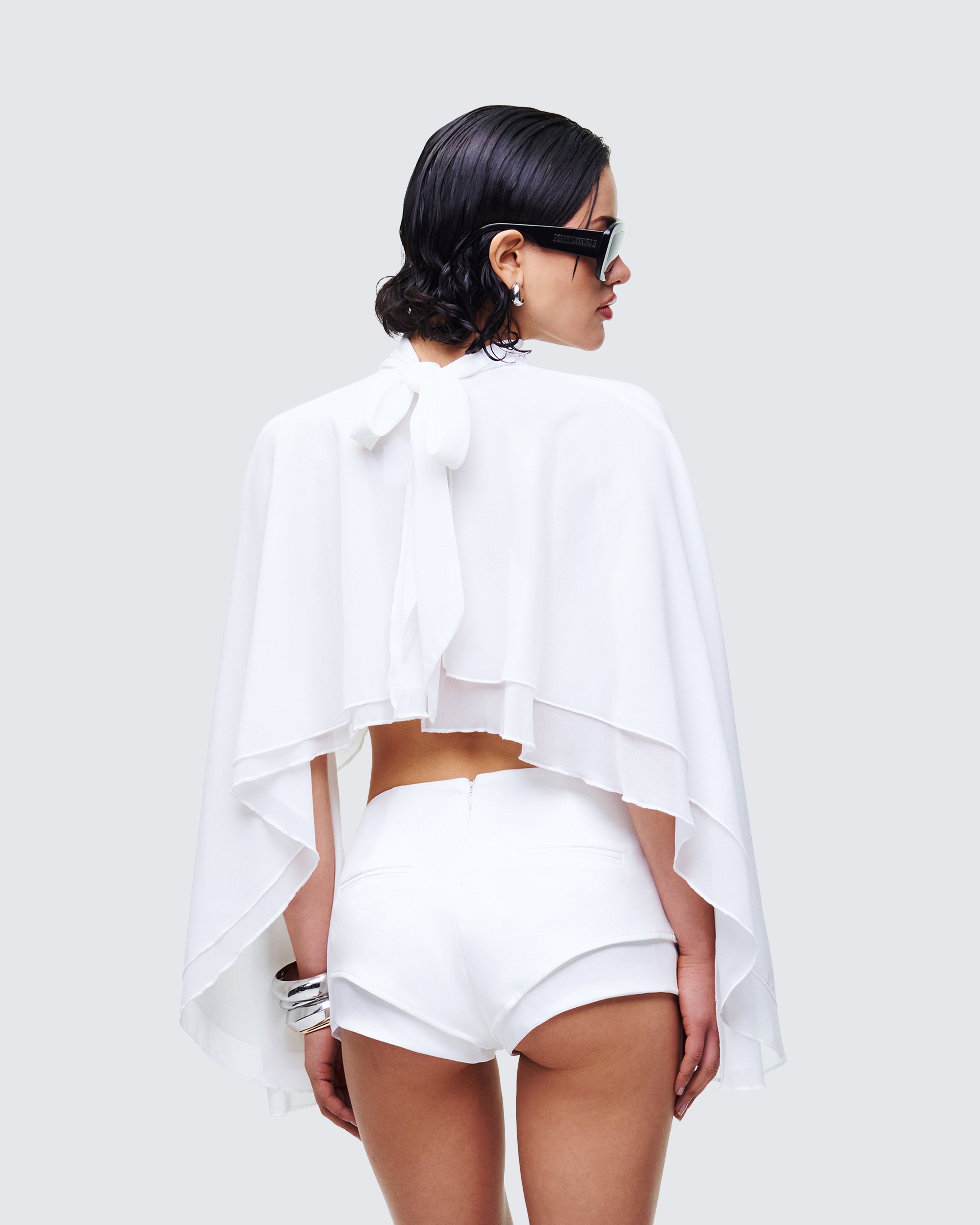 White Cape Top - Open Back Drape Crop – FINESSE