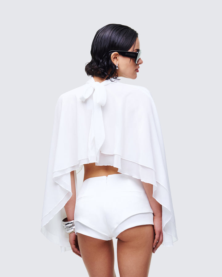 Mitchie White Georgette Open Back Cape