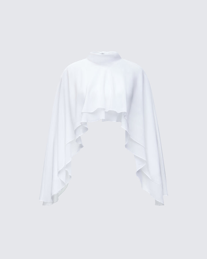 Mitchie White Georgette Open Back Cape product front