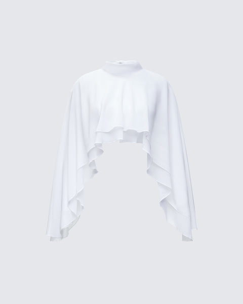 試着のみ　PHERE Scheat 2way drape tops_white White Cape Top - Open Back Drape Crop – FINESSE