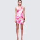 Mixie Pink Printed Cowl Neck Mini Dress model front