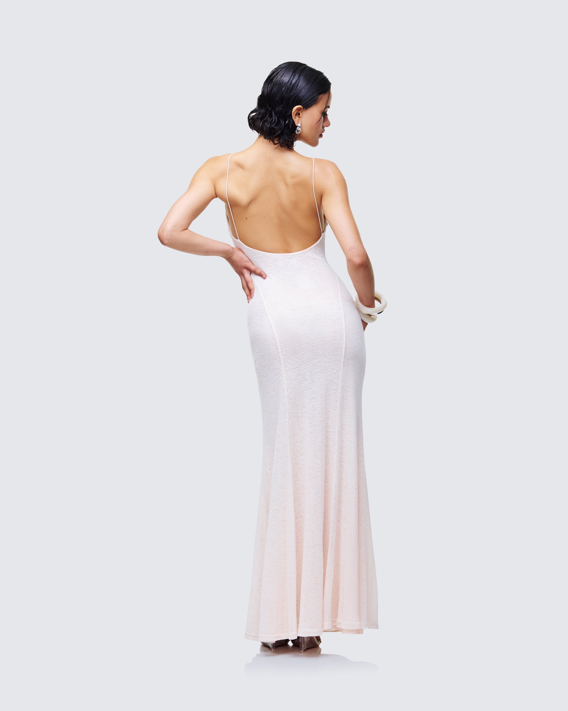Mollie Ivory Plunge Neck Maxi Dress - back view